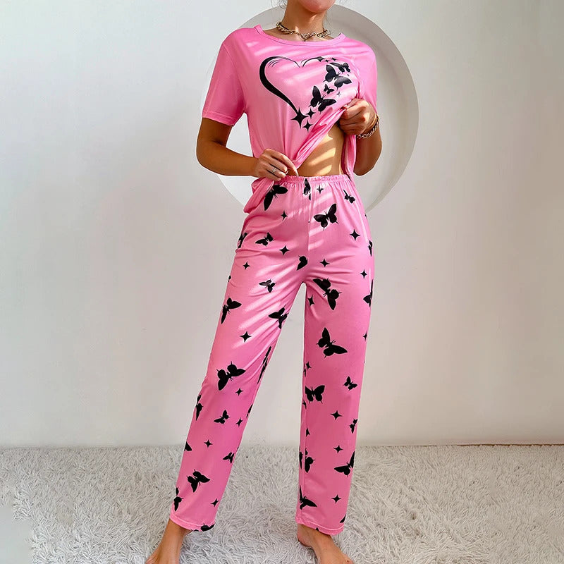 Women's Pajama Set Casual Heart print T-Shirt With Pants Sleepwear Loungewear Nightwear 2 Piece Sets Pijama Pajamas for women