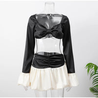 Sexy Contrasting Cropped Chest Wrapped Top Suit White Pleated Hem Short Bud Skirts Sets Elegant Lady Party Club Women's Clothes