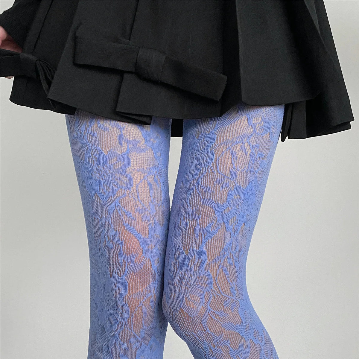 Lolita Sweet Girls Punk Style Floral Tights Colorful Thigh High Stockings Lingerie Women Sexy Hollow Out Mesh Fishnet Pantyhose