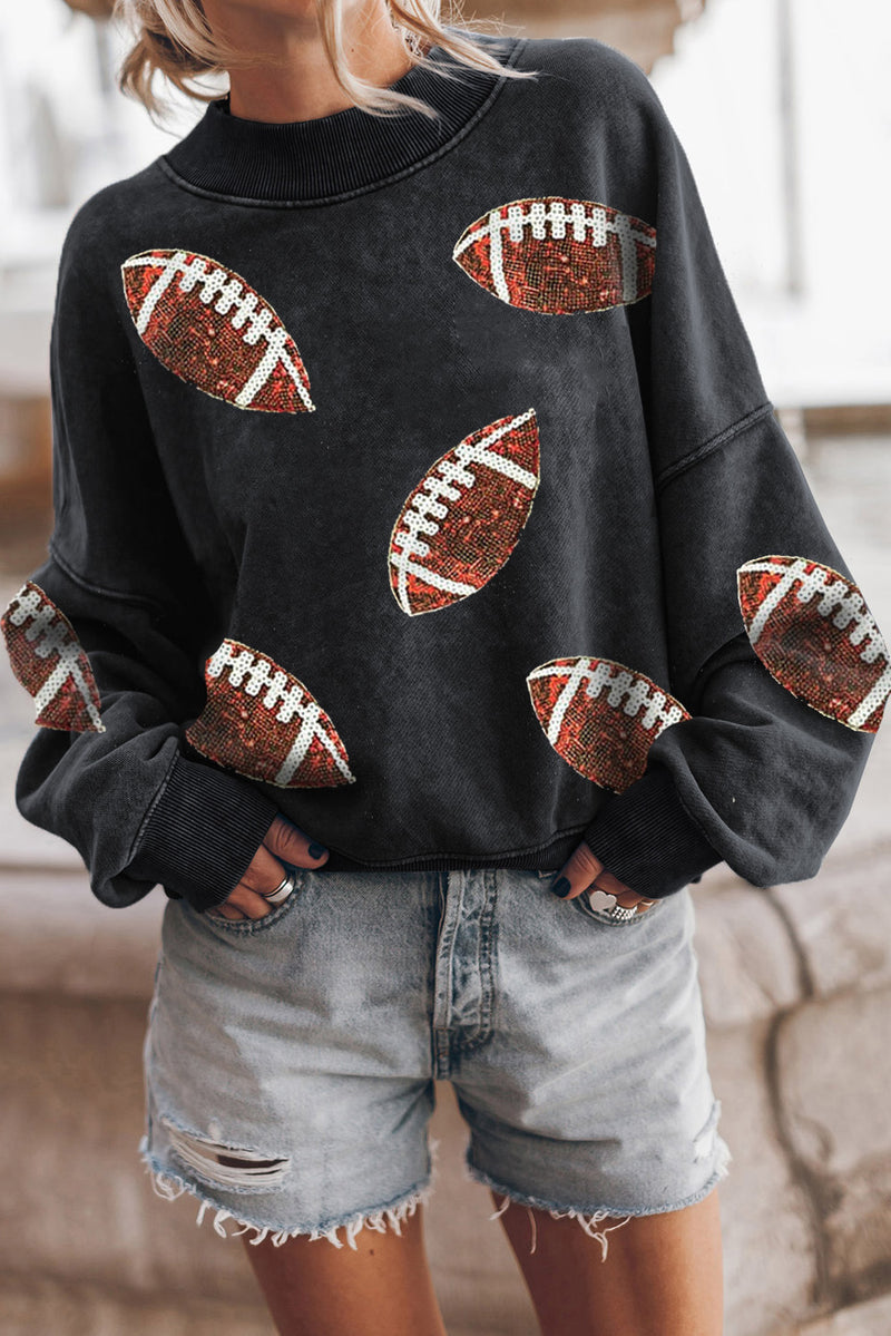 Black Rugby Print Drop Shoulder Crew Neck Sweatshirt