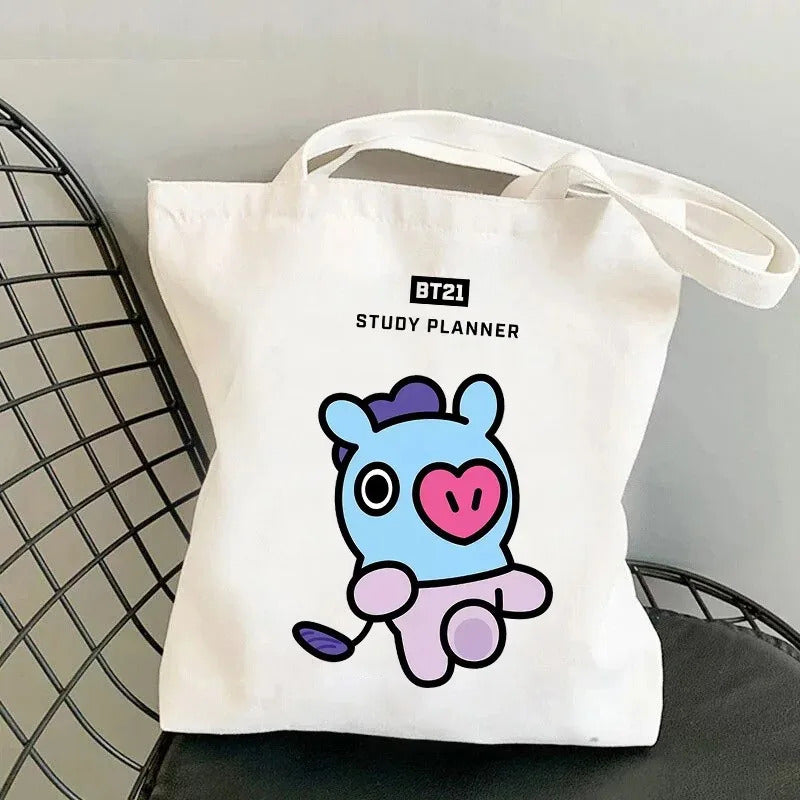 Anime Cartoon Rabbit Shoulder Bag for Women Harajuku Resuable Shopping Bags Female Street Style White Canvas Shopper Handbags