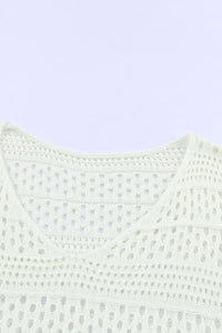 White Hollow Out Crochet V Neck Pullover Sweater