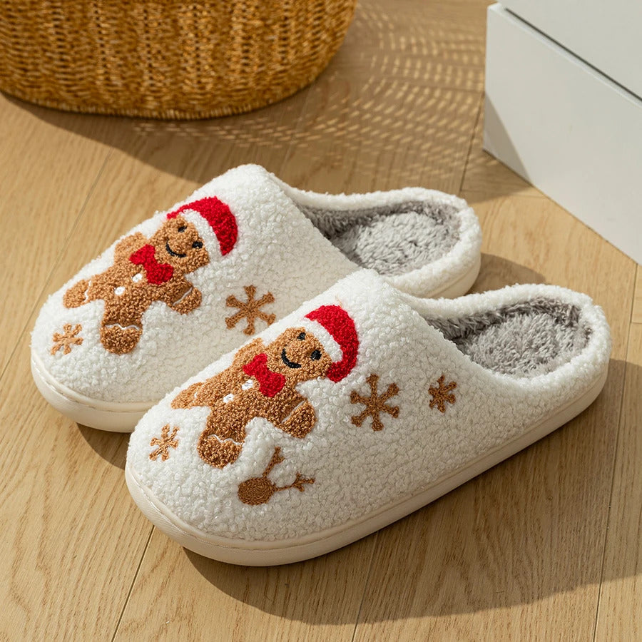 Women Christmas Gingerbread Man Cute Winter Warm Slippers Exquisite Comfy Houseshoes Bedroom Soft Sole Home Shoes for Gift