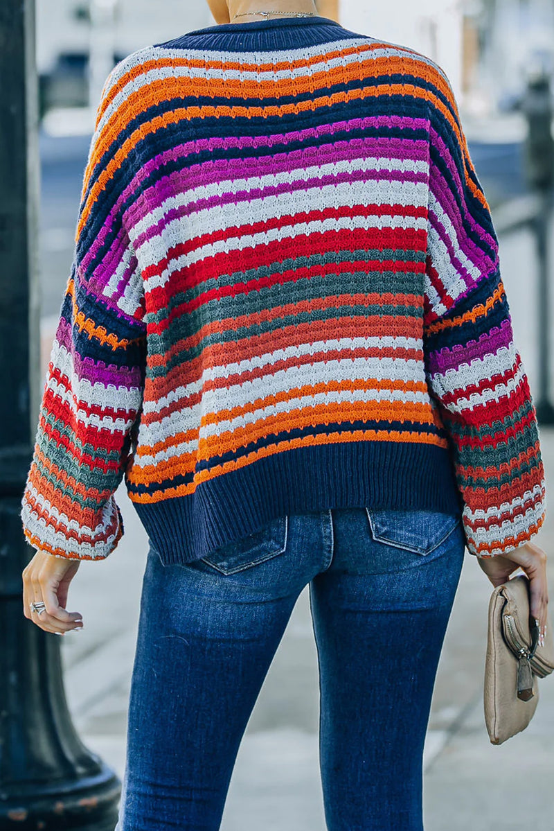 Stripe Boho Fashion Drop Shoulder Baggy Sweater