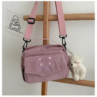 Personalized Teddy Bear Embroidered Diagonal Shoulder Bag, Corduroy Leisure Bag, WOMEN'S Crossbody Bag