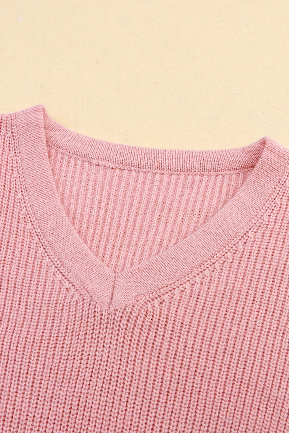 Pink V Neck Drop Shoulder Knitted Sweater