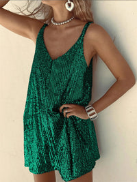 Sexy Women's Glitter Sequin Dress Spaghetti Strap V Neck Party Cocktail Sparkly Mini Dress Shine Clubwear