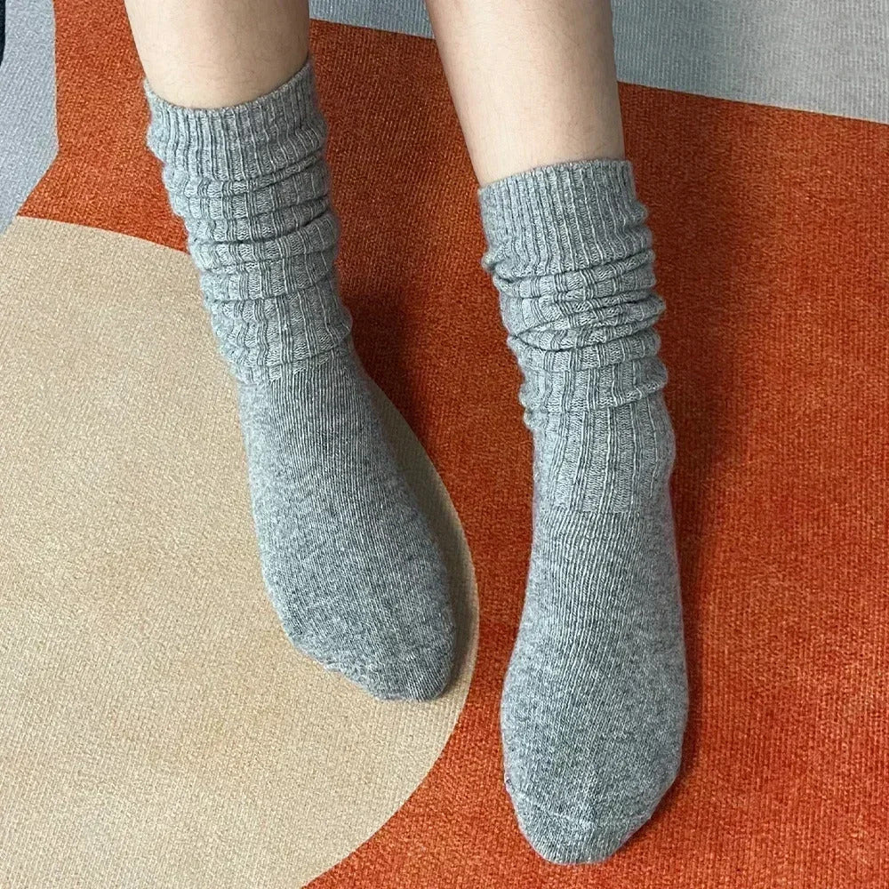 Women Soft Wool Long Socks Autumn Winter Cashmere Solid Knitted Stocking Skinny Casual Knee High Fluffy Warm Thicken Girls Socks