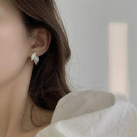 LATS New Korean Arrival Metal Trendy Fresh Lovely Sweet Grey Leaf Stud Earrings for Women 2024 Fashion Jewelry Gifts