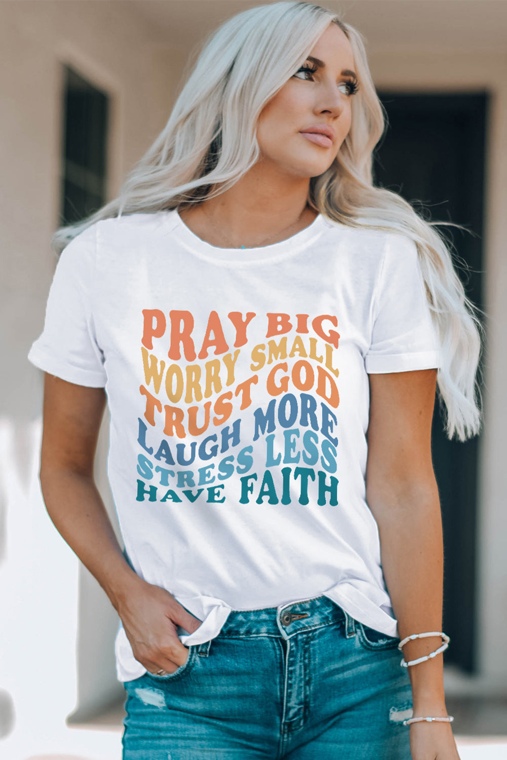 White Have Faith Inspired Words Print T Shirt