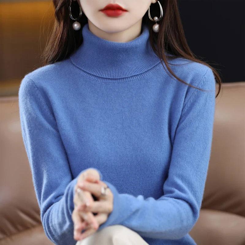 100% Merino Wool Cashmere Sweater Women Knitted Sweater Turtleneck Long Sleeve Pullovers Autumn Winter Clothing Warm Jumper Tops