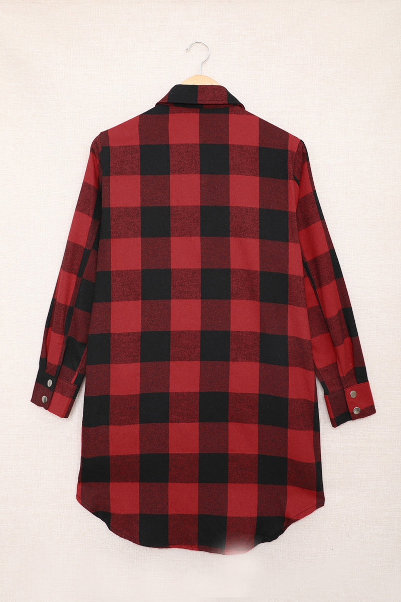 Blue Turn-down Collar Plaid Shirt Jacket