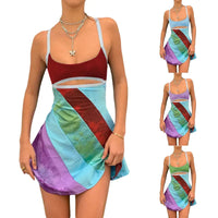 Womens Sexy Bodycon Print Semi-Sheer Sheath Mini Dress Sleeveless Backless Y2K E-Girl Party Streetwear