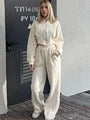 Women Two Piece Sets Solid O-neck Full Sleeve Sweatshirt Loose Elastic Waist Straight Pants Suit 2025 Spring Autumn Lady Outfits