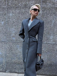 Elegant Waist Up Single Breasted Wool Blends Overcoat Women Fashion Lapel Slim Fits Long Coats Winter New Commute Lady Outwear