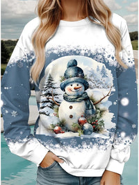 Women Christmas Sweatshirts Winter Snowman Snowflake Print Long Sleeve Y2k Hoodie Streetwear Pullovers Tops Comfortable Clothing