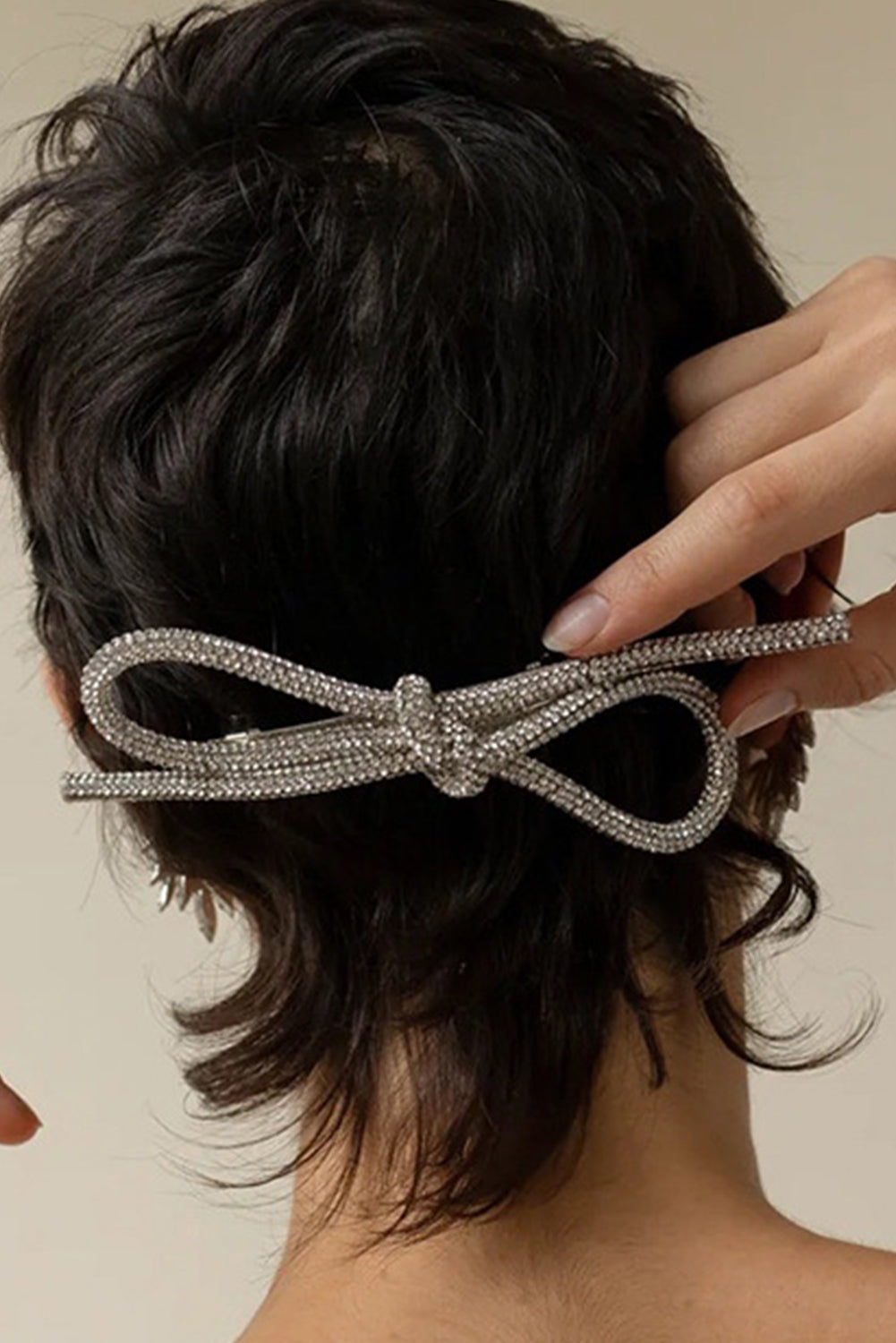 Silvery Rhinestone Bow Tie Hair Clip