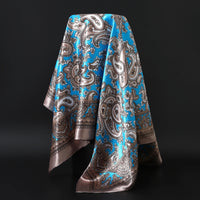 90*90cm Silk Scarf Women Print Hair Neck Square Office Ladies Shawl Bandanna Muslim Hijab Handkerchief Muffler Foulard female