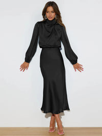 2024 Autumn Evening Women Satin Dress Black Long Lantern Sleeve Sexy Elegant Dresses Female Fashion Casual Party Vestidos Clothe