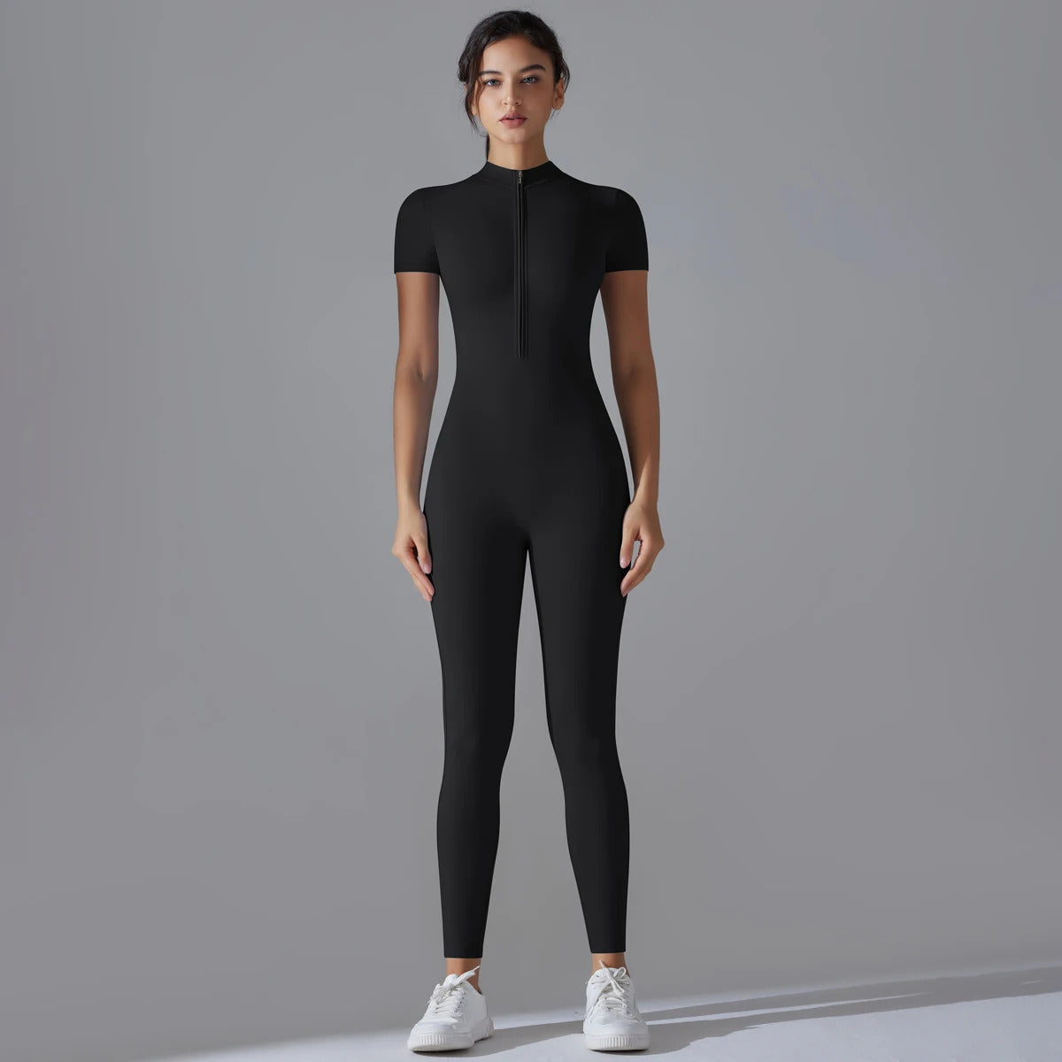 Yoga Set Women's Jumpsuits One-Piece Suit Zipper Short Sleeve Gym Push Up Workout Clothes Fitness Bodysuit Sportswear Tracksuit