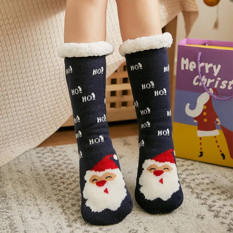 Winter Warm Socks Women penguin Plush Soft Female Non Grip Floor Slippers Short Sock Fuzzy Fluffy Deer Elk Bear Christmas Gift