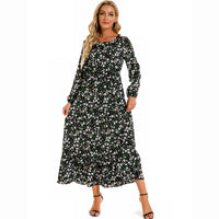 Women Maxi Dresses Sping Autumn Bohemian Casual Full Sleeve High Waist Beach Woman Chiffon Dresses Floral Vestidoes Long Dress