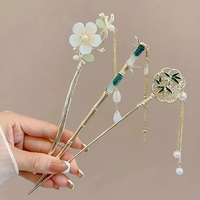 Elegant Chinese Style Hair Clip Tassel Hair Stick Traditional Floral Design Hairstyle Accessory Women Jewelry Hairpin Hairneedle