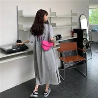 1 Piece plus Size WOMEN'S Loose Split Knee-length T-shirt Dress Casual Simple Fashionable Letter Print Nightgowns