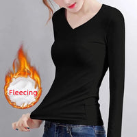 2024 O Neck Long Sleeve Shirt Women Bottoming Cropped Tops Black Casual  Slim Basic Velvet Heating Fiber Thermal T-Shirts 2024