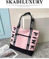 Sports Fitness Tote Bag Nylon Fabric Bags Women Handbag Pink Letter Graphic Tote Handbags Woman Shoulder Bags Casual