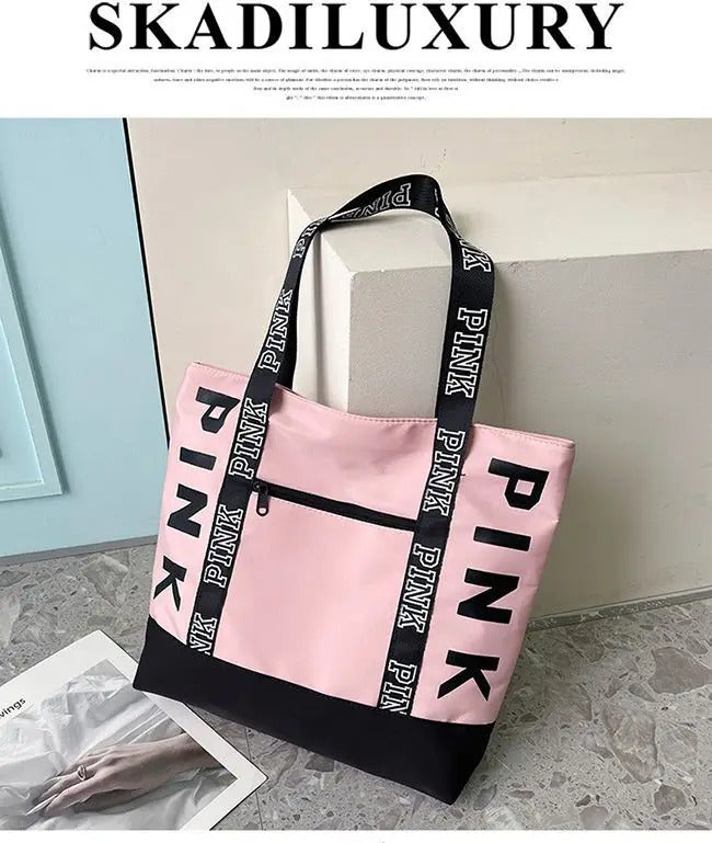 Sports Fitness Tote Bag Nylon Fabric Bags Women Handbag Pink Letter Graphic Tote Handbags Woman Shoulder Bags Casual