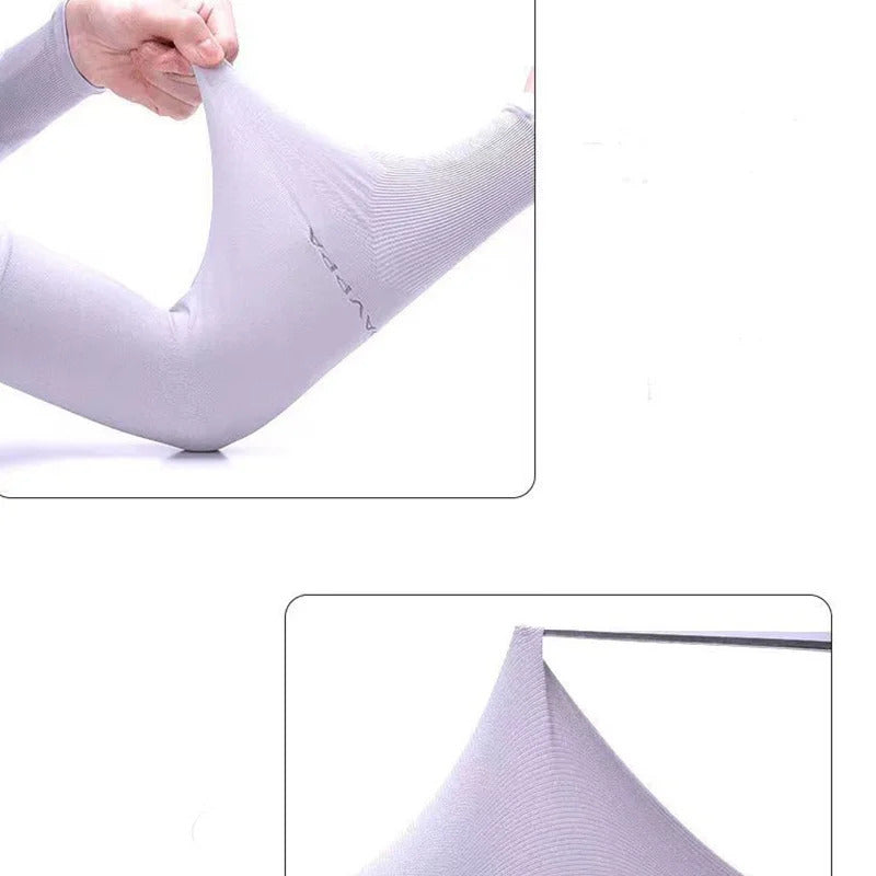 1 Pair Summer Long Ice Silk Arm Sleeves Sun UV Protection Hand Protector Cover Sunscreen Outdoor Elastic Half Finger Gloves Set