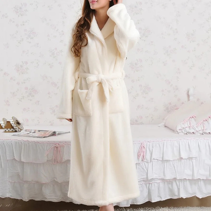 Coral Fleece Long Robe Kimono Gown Winter Warm Flannel Nightdress Bathrobe Casual Sleepwear Intimate Lingerie Thicken Homewear