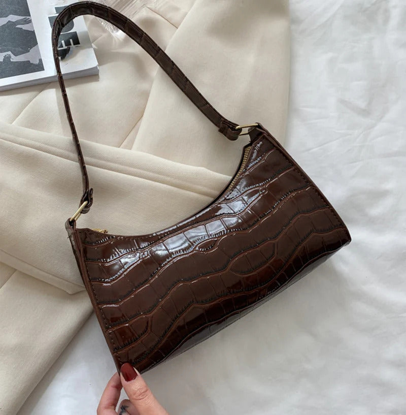 Fashion PU Leather Bags for Women Alligator Pattern Armpit Handbag Female Small Underarm Messenger Bag Purse