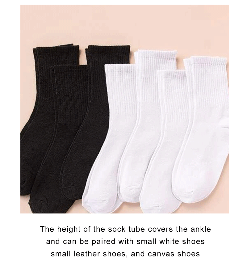 7/10/20 Pairs Mid Length Socks Women Classic Black White Solid Color Fashionable Casual Sports Absorbing Breathable Men Socks