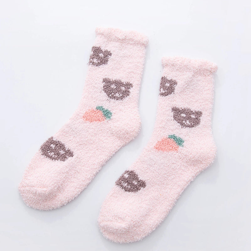 2 Pairs Cute Cow Spots Print Socks, Thickened & Warm Coral Fleece Socks, Women's Stockings & Hosiery