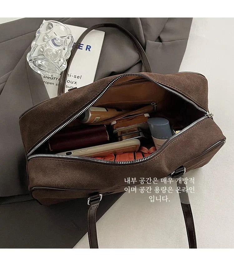 Casual Large Capaci Suede Bag Women 2024 New Autumn and Winter Retro Brown Commuter Shoulder Bag Pillow Bag