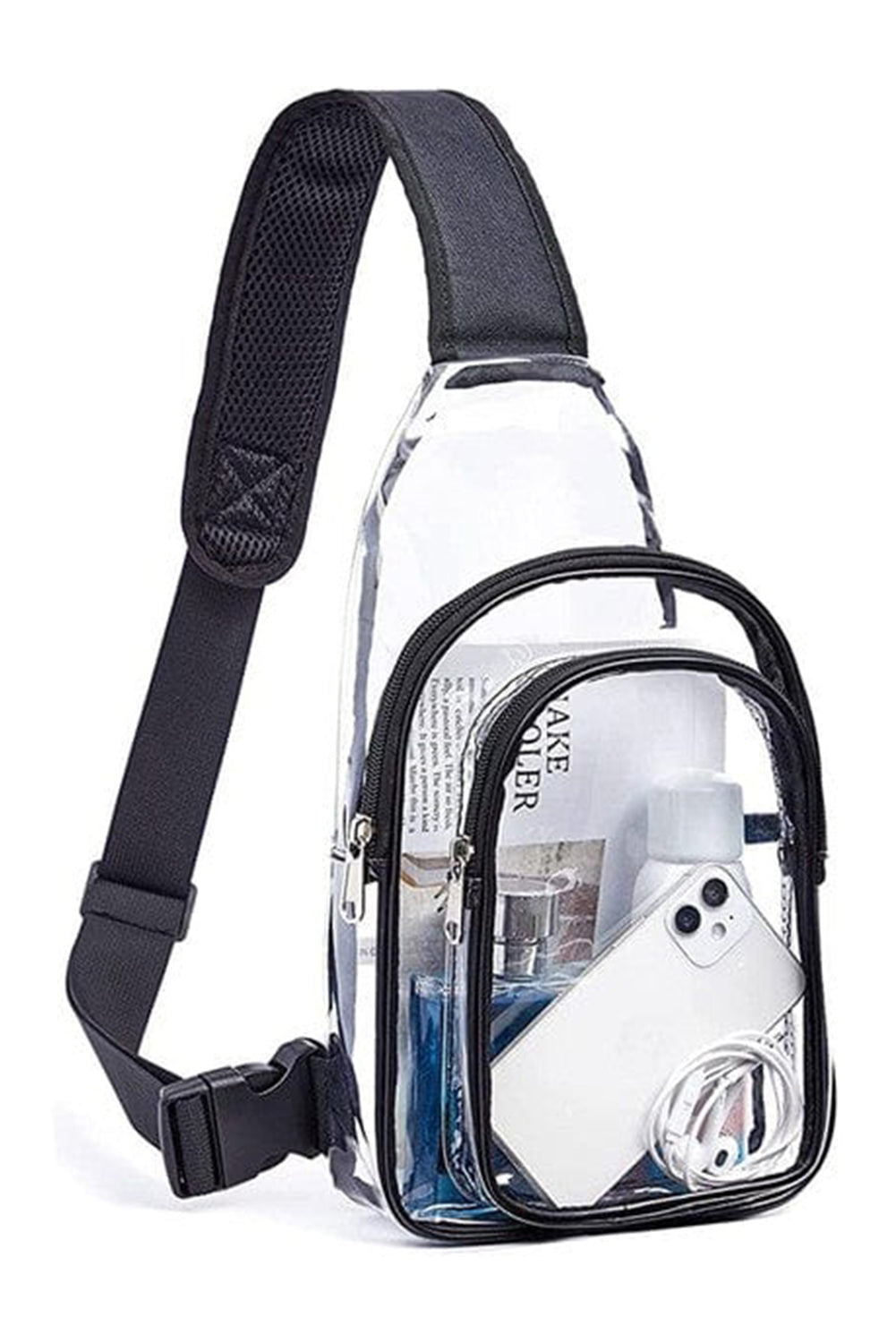 Black Clear PVC Wide Strap Zipper Crossbody Bag