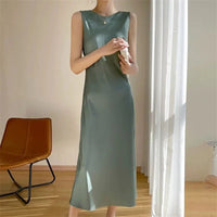 2024 Summer Robe long maxi Sundress Fashion Elegant Women's Acetate satin Dresses Sexy artificial silk Sleeveless Party Dress