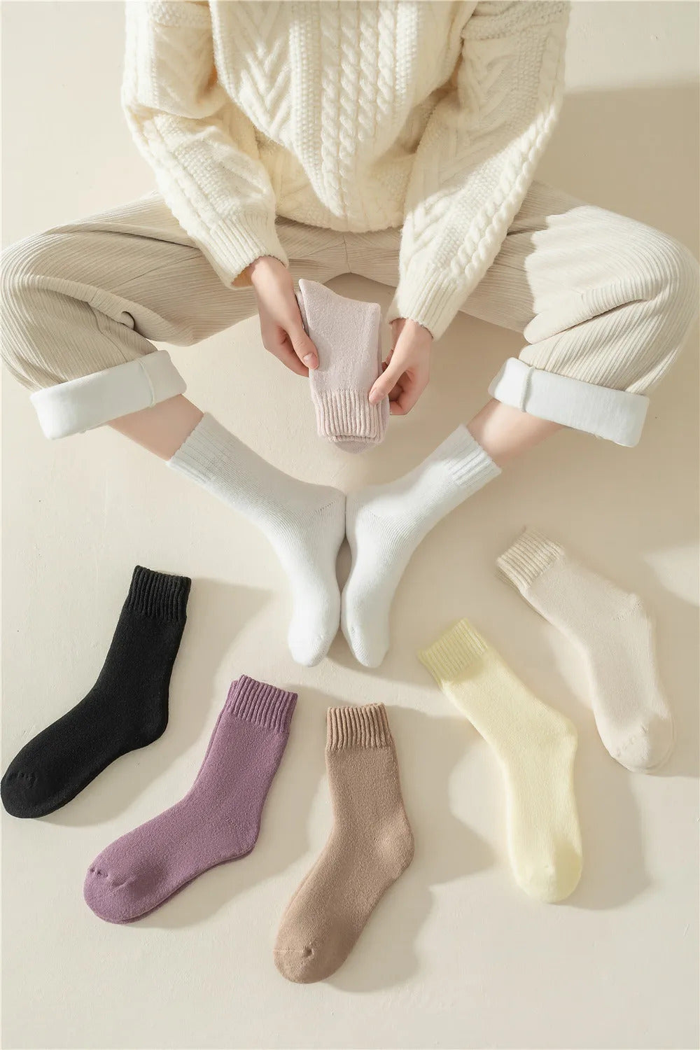 3 Pairs Women Socks Wool Autumn Winter Warm Snow Markron Color Thick Plush Hairy Soft Postpartum Stockings Floor Sleep Socks