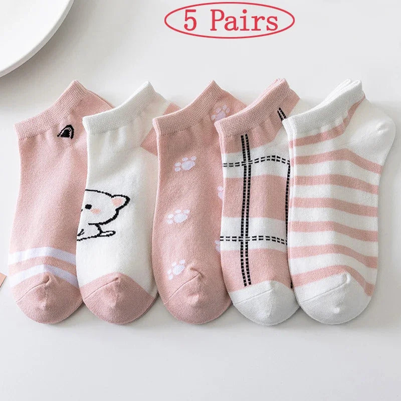 5 Pairs of Cute Cat Fashion Iadies Casual Short Socks