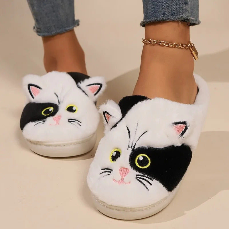 2024 New Cute Cat Slippers Fluffy Furry Women Home Slippers Men Winter Plush Slides Indoor Fuzzy Slippers Lovely Cotton Shoes