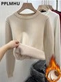 Sweater For Women Winter Thicken Turtleneck Slim Knit Pullover New Warm Plush Velvet Lined Knitwear Jumper Tops Casual Poleras