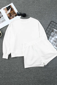 White PUMPKIN Flocking Graphic Pullover Sweatshirt and Shorts Set