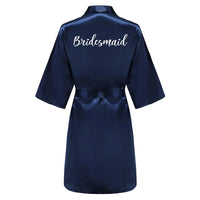 Satin Silk Robes Plus Size Wedding Bathrobe Bride Bridesmaid Mother Maid of Honor Gown Women Clothing Sleepwear Navy Blue