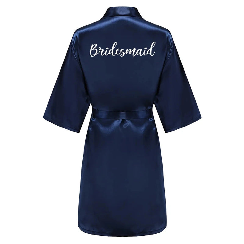 Satin Silk Robes Plus Size Wedding Bathrobe Bride Bridesmaid Mother Maid of Honor Gown Women Clothing Sleepwear Navy Blue