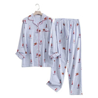 Cotton Flannel Women's Long Pants Pajamas Sets for Sleepwear Plaid Design Loose Autumn and Winter Long Sleeve Trouser Suits