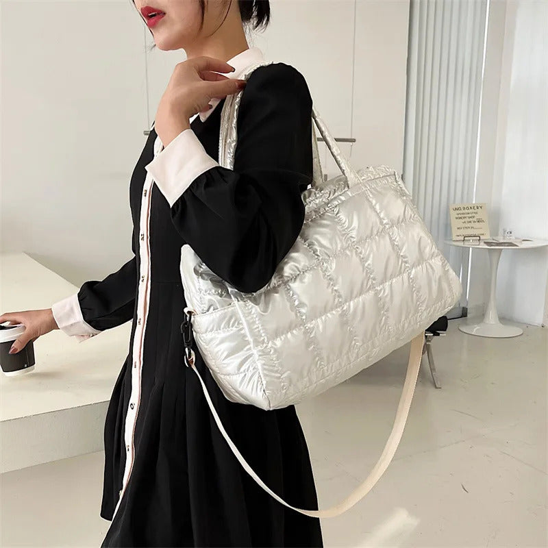 Yogodlns Luxury Space Padded Cotton Handbag Big Capacity Shoulder Bag Waterproof Nylon Bag Travel Down Crossbody Bag Purse Bolsa