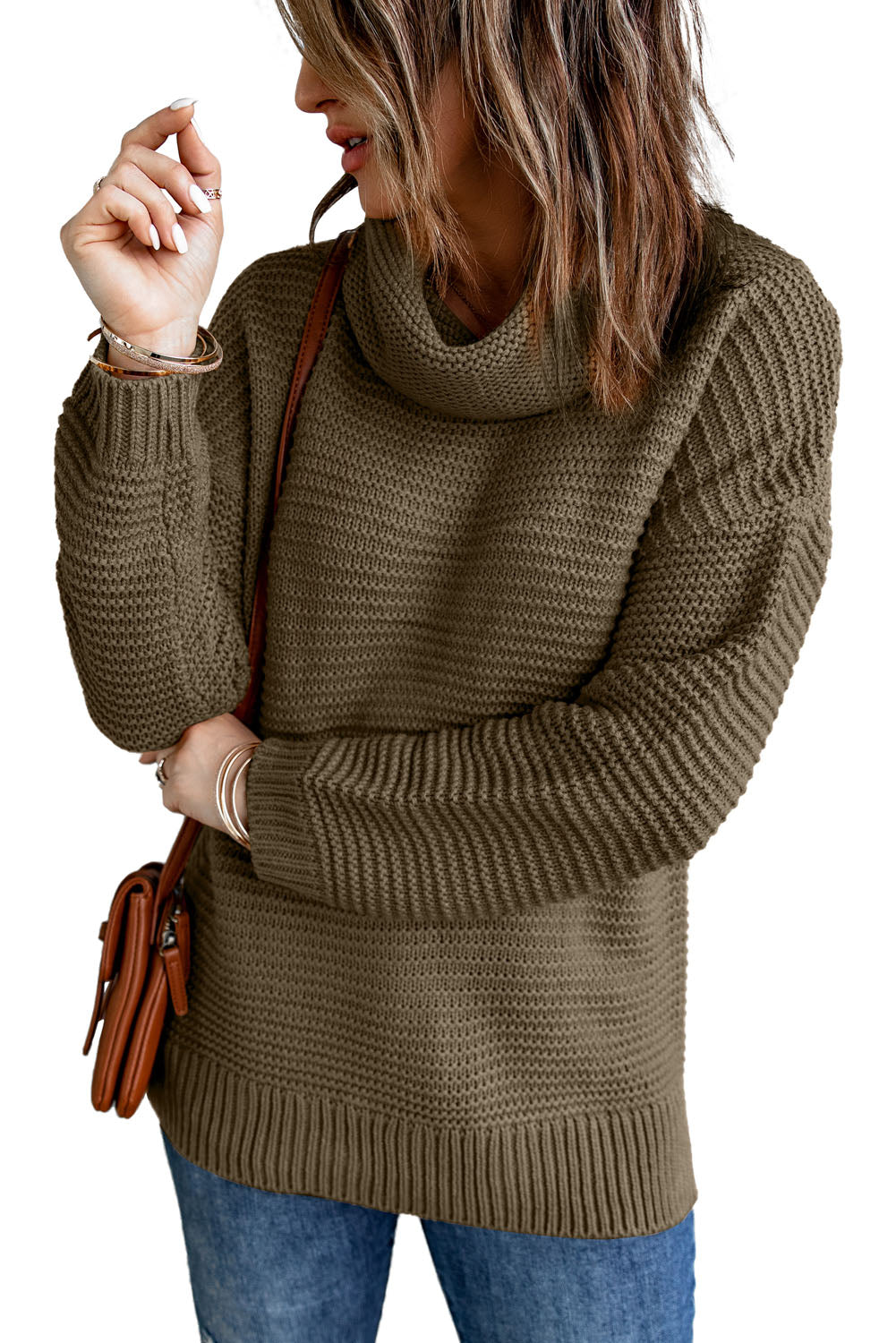 Sage Green Cozy Long Sleeves Turtleneck Sweater