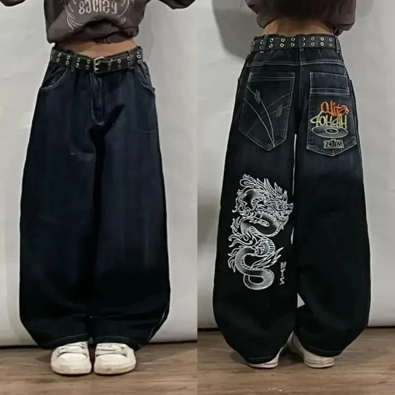 2024 American New Fashion Patch Baggy Casual Jeans For Men And Women Y2K High Street Harajuku High Waist Wide Leg Denim Trousers